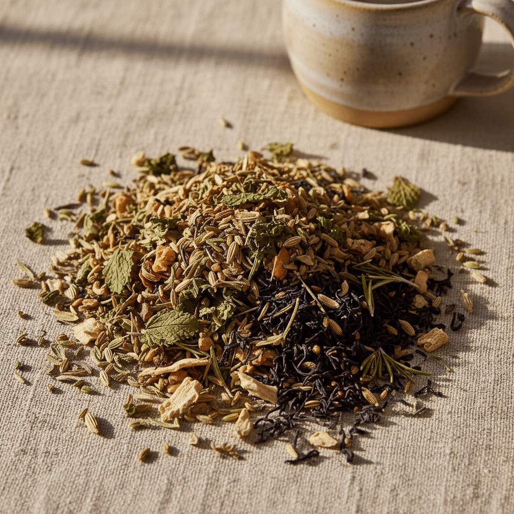 MITEA tea blend ingredients arranged naturally